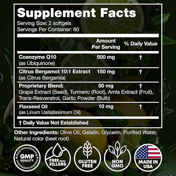 High Absorption CoQ10 500MG - Co Q 10 Supplement 120 Softgels for Heart Health&Energy Production - Enhanced CoQ10 Nutritional Supplements with Coenzyme Q10 - Alternative to coq10 400mg softgels
