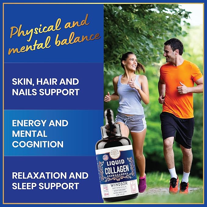 WINDSOR BOTANICALS Liquid Collagen Ashwagandha and Inositol Capsules - Hormonal Balance & Mood Support Bundle