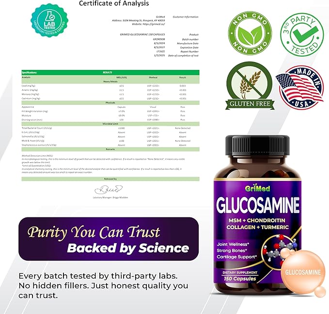 GriMed Glucosamine 12,000mg - X12 Power with MSM, Chondroitin, Collagen, Turmeric for Joint Wellness, Strong Bones, Cartilage Support - USA Made & Tested