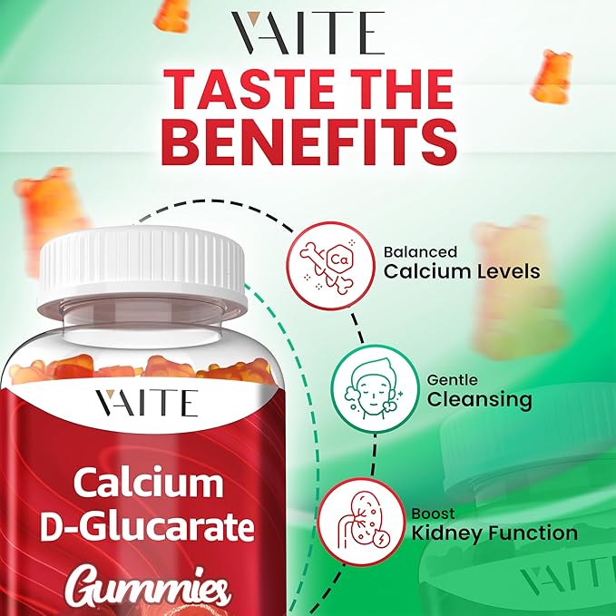 Calcium D-Glucarate Gummies 1000mg - CDG Cleanse Supplement for Men and Women, Hormone Metabolism Balance & Menopause Supports, Non-GMO, Vegan, Gluten Free, Soy Free Supplements, 60 Gummy Chewables