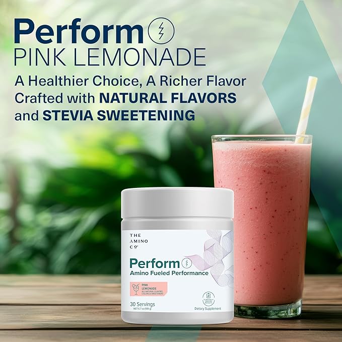 The Amino CO. - Perform Pre Workout Powder Supplement with Pure EAA Amino Acids & Natural Flavor, Stevia Sweetened Preworkout Energy Boost for Men & Women - Pink Lemonade (6.7 oz)