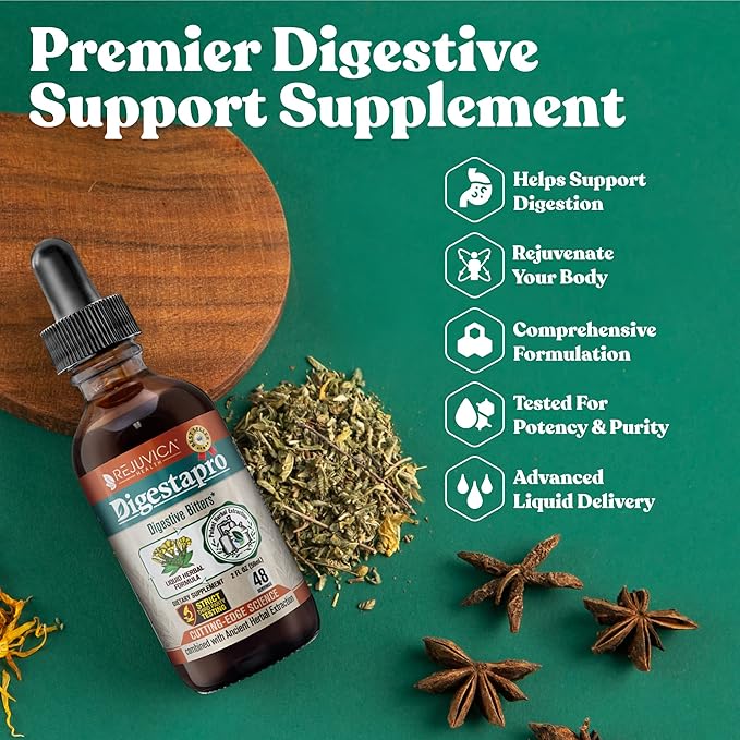 Rejuvica Health DigestaPro - Advanced Digestive Bitters Supplement - Liquid Delivery for Better Absorption - Gentian, Artichoke, Burdock, Chanca Piedra, Ginger & More!