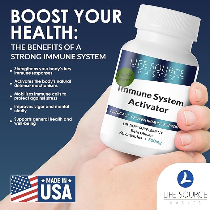 Life Source Basics Immune System Support Activator - High Purity Beta 1,3/1,6 Glucan - Immunity and Vitamin Supplement Non-GMO & Vegan Friendly for Men & Women, Gluten-Free 500 mg - 60 Capsules
