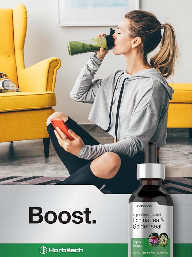 Horbäach Echinacea Goldenseal Liquid Extract | 2 fl oz | Alcohol Free Tincture Drops | Vegetarian, Non-GMO, Gluten Free