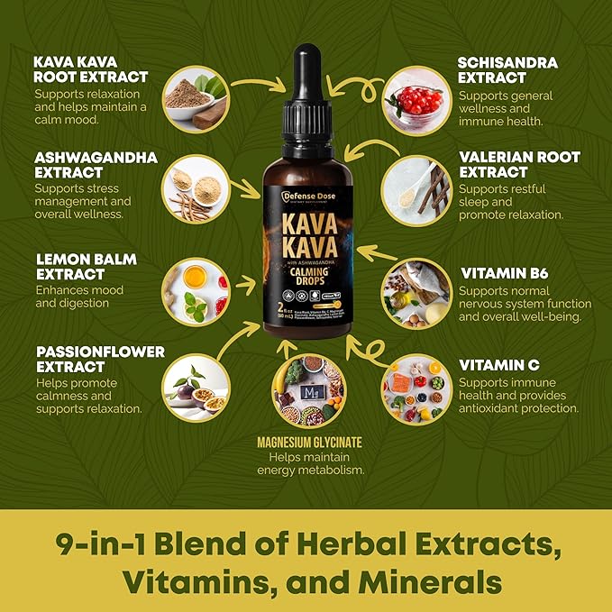Kava Kava Ashwagandha Extract Liquid Drops - Calming Adaptogen Tincture Supplement with Valerian Root Passionflower Lemon Balm for Mood Sleep Stress Support - Alcohol-Free Vegan Gluten-Free Non-GMO