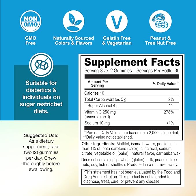 Yum-Vs - Zero Sugar Vitamin C Gummies for Adults & Kids - 250 mg VIT C Immune Support Gummy Vitamins - Sugar Free Chewable Vitamin C Gummy Supplement - High Potency Vegetarian Vitamin C Boost (60)