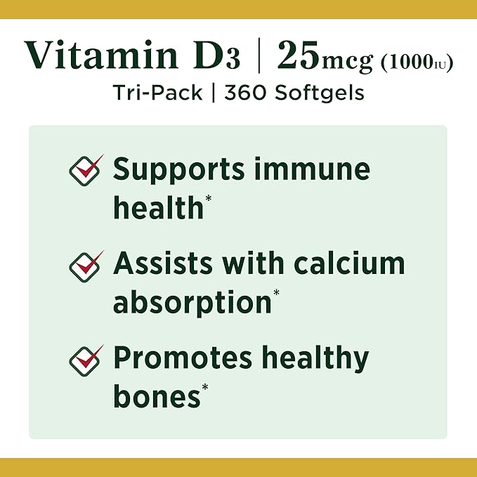 Nature's BountyVitamin D3 1000 100 mg, 120 Softgels (Pack of 3)