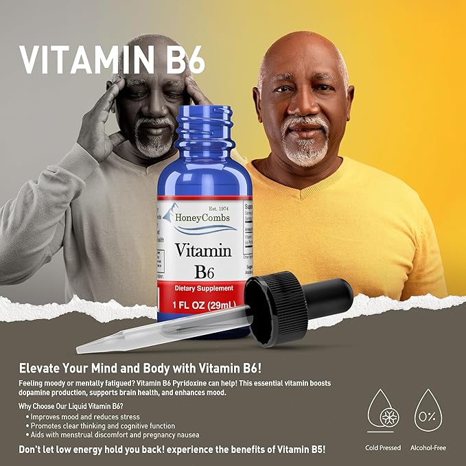 Vitamin B6 (Pyridoxine) Drops – Liquid Vitamin B Drops for Natural Brain Function Support, Blood Vessels & Immune Support – Liquid Vitamin Mood Supplement – Alcohol-Free Health Supplement (1 Fl Oz)