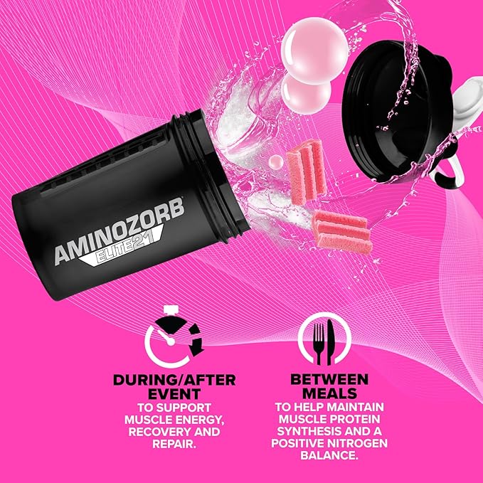 EFX Sports Aminozorb Elite 21 | PH-Correct, Full Spectrum Aminos + Glutamine | Essential & Non Essential Aminos | Zero Sugars | 30 Servings (Pink Bubblegum)