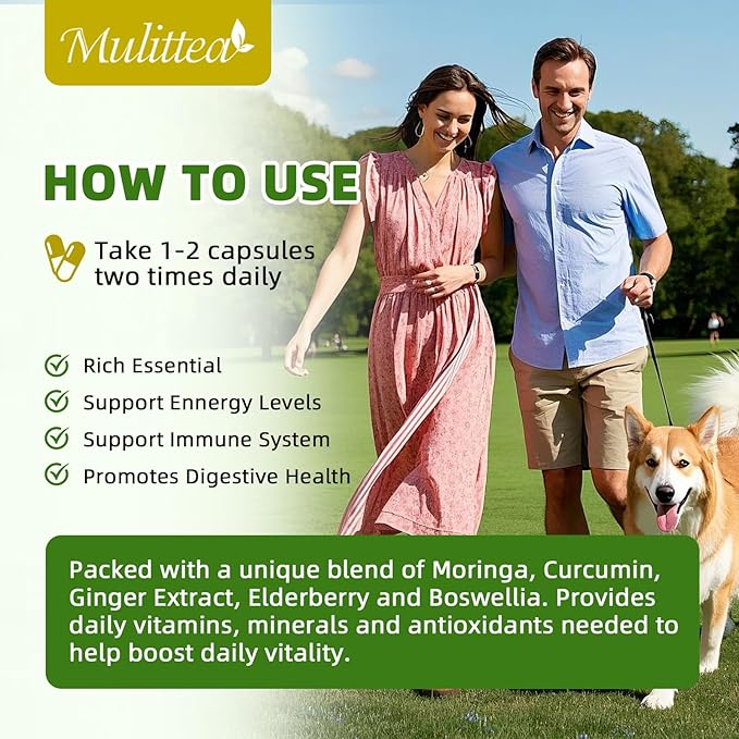 Moringa Capsules Organic 1000mg, 7-in-1 Superfood with Turmeric, Ginger, Elderberry, Licorice & Boswellia - Support Immune, Skin, Gut & Antioxidant-Non-GMO, GMP, 120 Vegan Capsules, 2 Months Supply