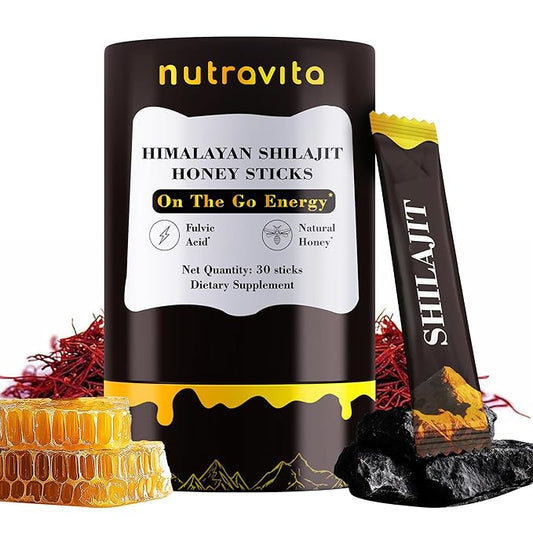 Shilajit Honey Sticks- 30 Sticks Himalayan Shilajit Honey Sticks Organic Honey & Saffron for Energy,Strength & Cognitive Support for Men & Women