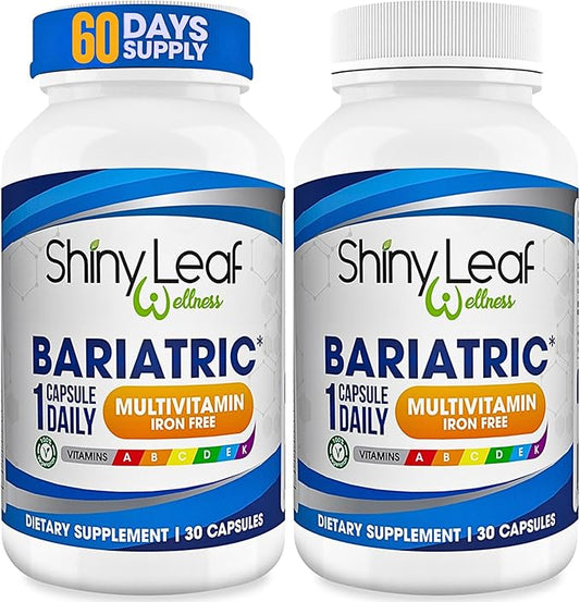 Shiny Leaf Bariatric Multivitamin Without Iron - Vitamins for Gastric Bypass & Sleeve, 1 Daily Capsule W Vitamin A, C, D, Biotin, Zinc, B12, K, Vegetarian, Soy-Free, GMP Cert., Made in USA (60 Ct.)