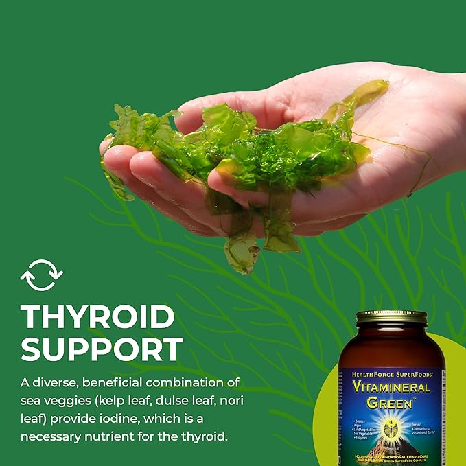 HealthForce SuperFoods Vitamineral Green - Mineral Supplement for Immune & Thyroid Support - Green Powder Supplement with Ingredients from The Land - Gluten-Free & Vegan - 500 Grams