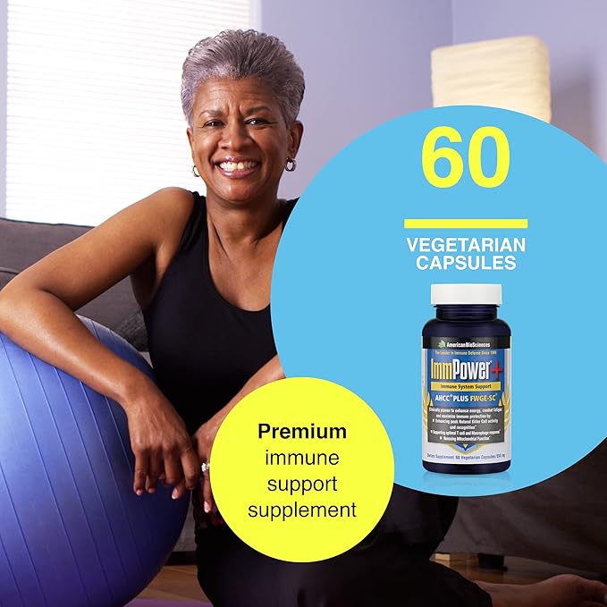 ImmPower Plus - Immune Support and Mitochondrial Rescue - AHCC & Fermented Wheat Germ Extract - Mushroom Extract Supplement - 60 Vegetarian Capsules, 550mg/capsule
