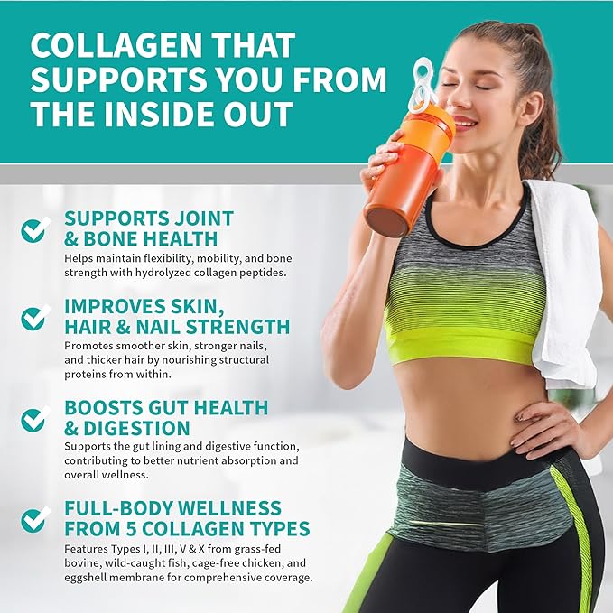 Multi Collagen Protein – Hydrolyzed Collagen for Joint, Skin, Gut, Hair & Nail Health – Unflavored Powder with Types I, II, III, V & X – Grass-Fed & Clean – 58 Servings