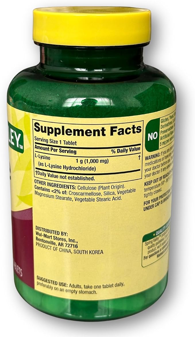 Spring Valley l-lysine 1000mg- 100 Tablets (Pack of 1), Boxed by Fusion Shop Store