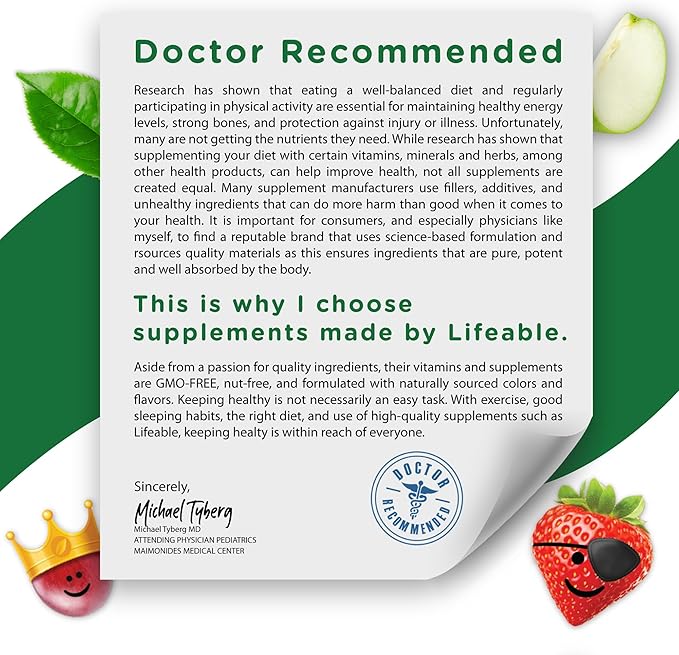 Lifeable Vitamin B12 for Kids | 1000 mcg | Great Tasting Vitamin B12 Gummies | Gluten Free, Vegan B12 Vitamins | B12 Vitamins for Energy, Mood and Nervous System Support | 90 Gummies