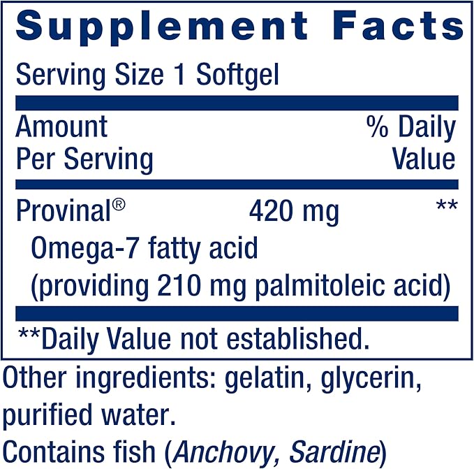 Provinal Purified Omega-7 - Daily Essential Omega 7 Fatty Acids Supplement, Palmitoleic Acid Fish Oil For Heart Health & Inflammation Management - Gluten-Free, Non-GMO - 30 Softgels Month Supply