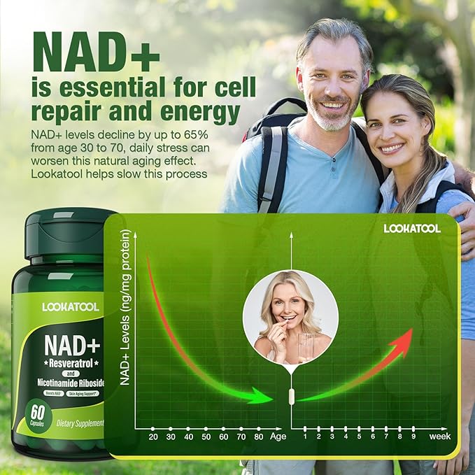 NAD+ Resveratrol Supplement, Liposomal Resveratrol, Quercetin NR Supplement for Anti-Aging, Focus, Energy, 60 Capsules