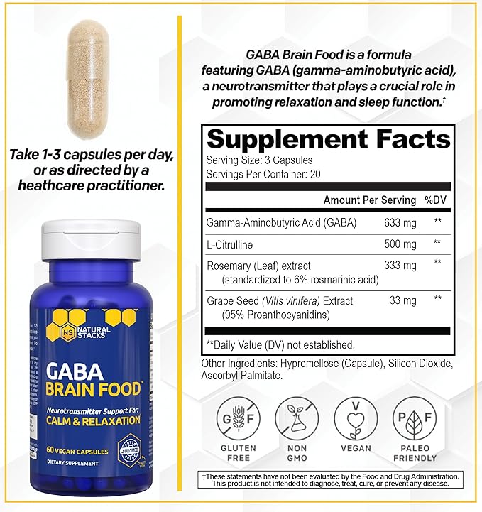 NATURAL STACKS Serotonin & GABA Brain Food Bundle - Promotes a Positive Mood & Calmness* - 120 Capsules