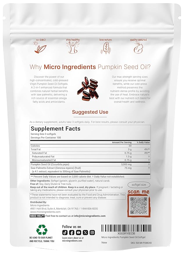 Pumpkin Seed Oil with Saw Palmetto, 3000mg Per Serving, 300 Softgels | Cold Pressed, Pure Virgin Oil, Essential Fatty Acids & Phytosterols | Supports Hair, Urinary, Bladder & Prostate Health | Non-GMO