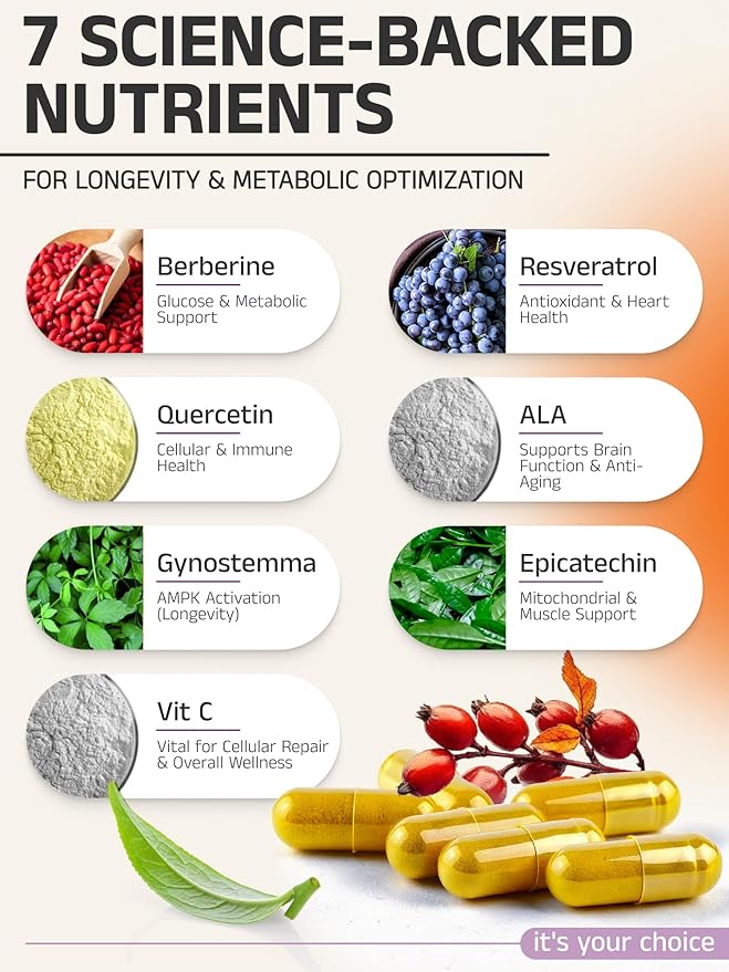 Resveratrol + Dihydroberberine + Quercetin Complex – Anti-Aging Cellular Supplement with Vitamin C & Zinc – Longevity & Mitochondrial Support – 90 Capsules – Doctor Formulated
