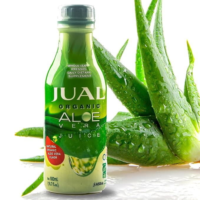 JUAL Healthy Organic Aloe Vera Juice drink,16.7 Fl Oz - Natural Flavor - 100%Aloe Vera Drink - Vegan, Zero Sugar, Aloin free Pure Aloe Juice for Gut Health - Immune Booster, 500ml (Pack of 1)