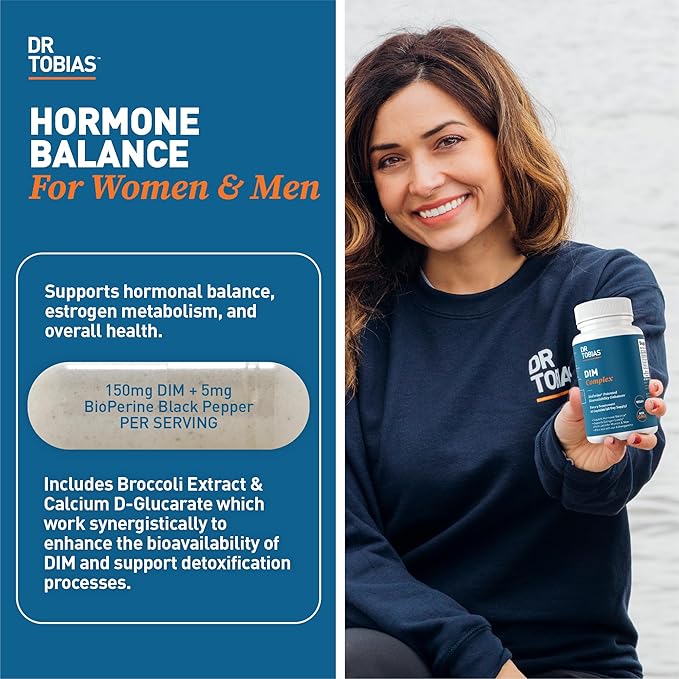 Dr. Tobias Omega 3 Fish Oil and DIM Complex Supplements, Supports Heart, Brain Immune Function and Hormone Balance for Women & Men with BioPerine, Borccoli Extract & Calcium D-Glucarate, 60 Capsules