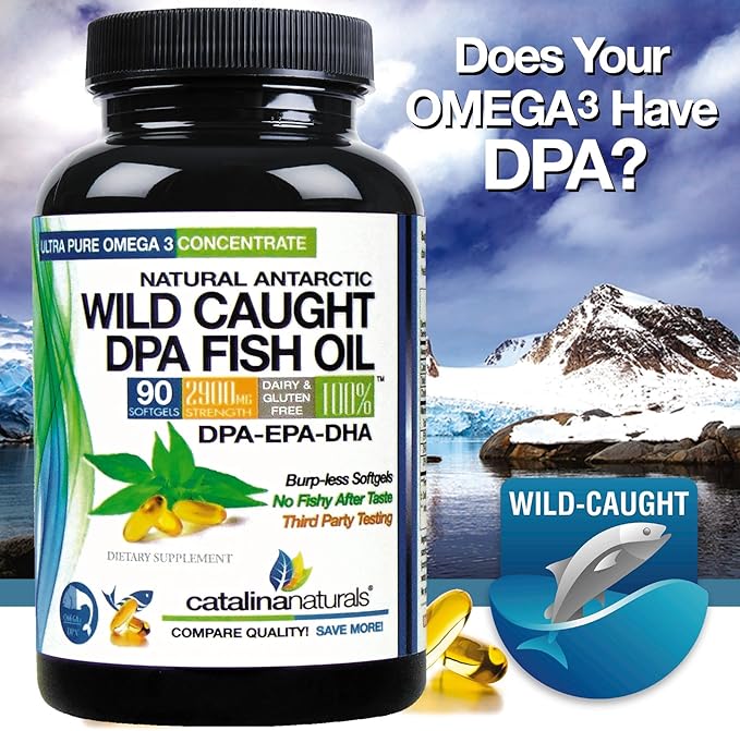 Wild Caught Omega-3 DPA Fish Oil - 2900 mg with More DPA, EPA & DHA - 90 SoftGels – Triple Strength Burp-Free