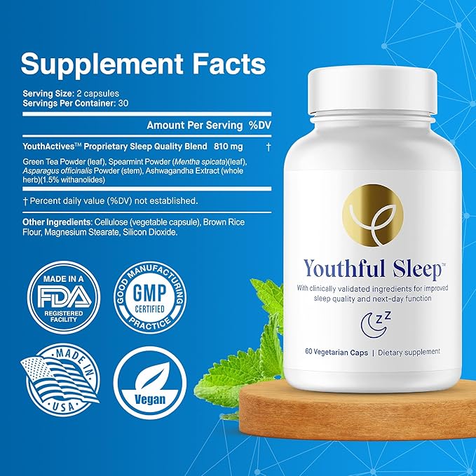 Youthful Sleep | Natural Sleep Support, No Melatonin, Supports Deep Rest and Improved Next-Day Function, Safe for Daily Use | 60 Capsules (1-Month Supply)