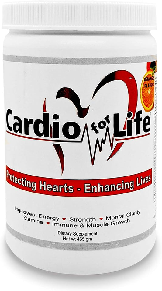 Cardio for Life L-Arginine Powder 16oz - Natural Nitric Oxide Supplement Cardiovascular Increase Energy - Orange