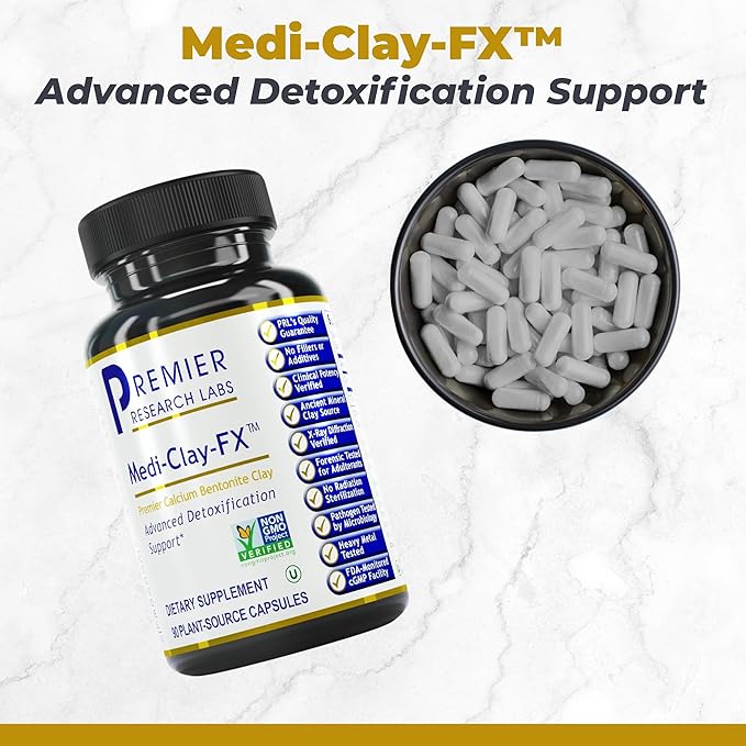 Premier Research Labs Medi-Clay-FX: Bentonite Clay Capsules for Detoxification | Food Grade Smectite Supplement | Absorb Toxins, Supports Cellular Health and Mold Detox - 90 Capsules