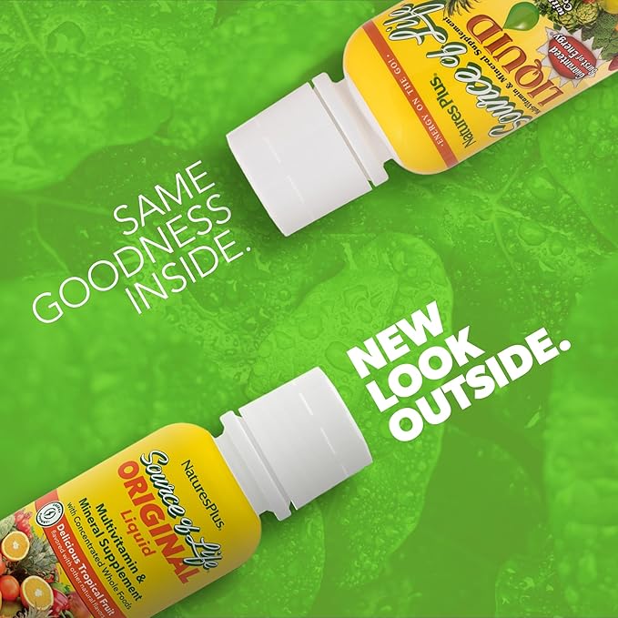Natures Plus Source of Life Liquid, Tropical Fruit - 8 fl oz - Multivitamin & Mineral Supplement - Gluten Free, Vegetarian - 8 Servings