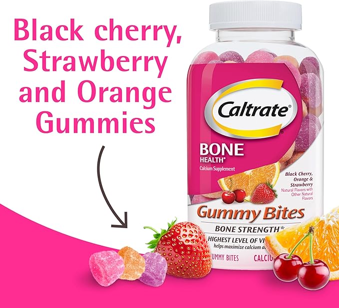Caltrate Gummy Bites 500 mg Calcium and Vitamin D Supplement, Black Cherry, Strawberry, Orange - 100 Count