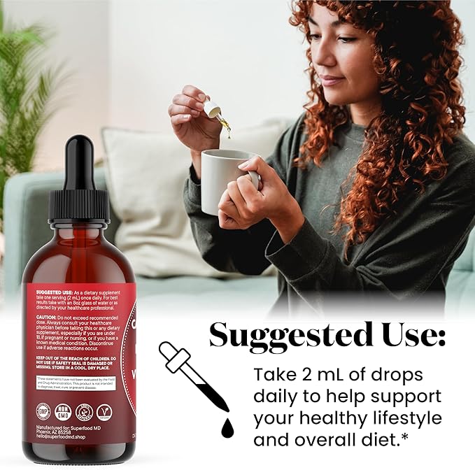 Cayenne Pepper Supplement Liquid Drops + Hawthorn Berry, Vitamin D3 K2 Beet Root Powder, Ceylon Cinnamon, Turmeric Curcumin, Organic Panax Ginseng - 2 OZ