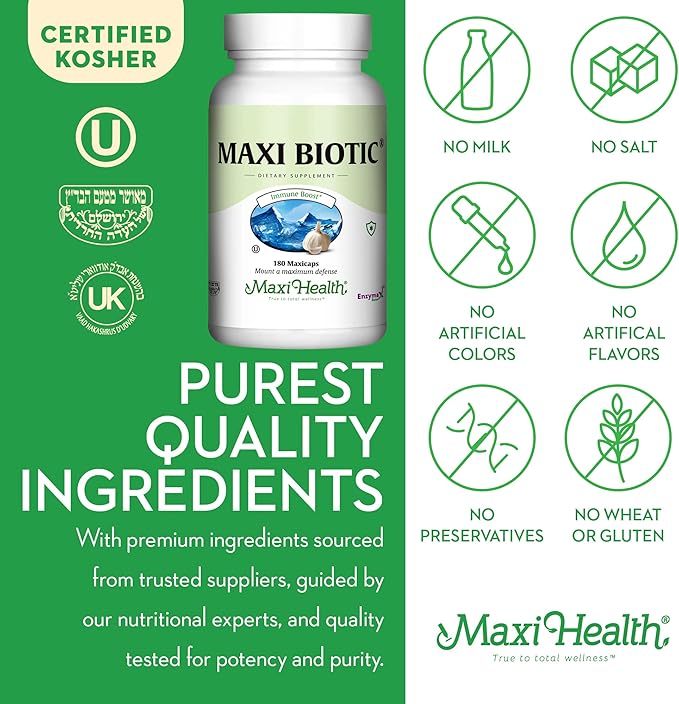 Maxi Health - Maxi Biotic Aged Garlic Extract Capsules (180 Count) | Kyolic Garlic Supplement with Spirulina, Echinacea, Oregano and Enzymax - Natural Antioxidant - Wellness Support