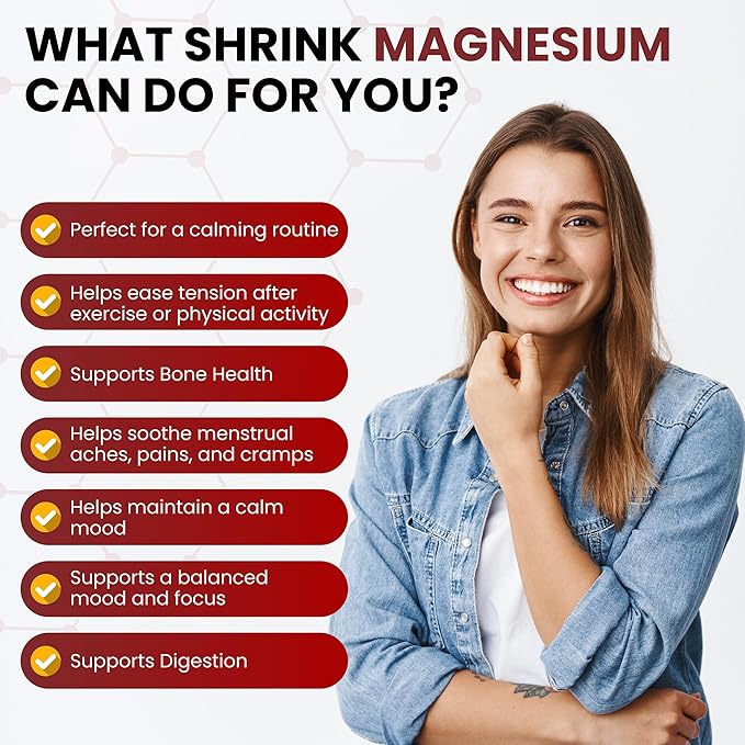 Shrink Magnesium Glycinate – High Absorption Magnesium Supplement – Supports Muscle Function – 60 Capsules