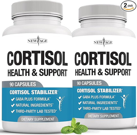 NEW AGE Cortisol Supplement for Women - Natural Cortisol Detox Manager Reducer - Ashwagandha, GABA, 5 HTP, L-Tryptophan, L-Theanine - 180 Count