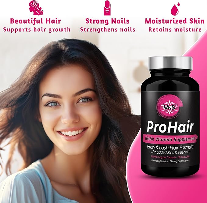 VWS Biotin 10,000 mcg Dietary Supplement w/Zinc & Selenium to Promote Thicker Hair Growth, Stronger Nails & Healthy Skin for Women and Men, 120 Vegan Capsules