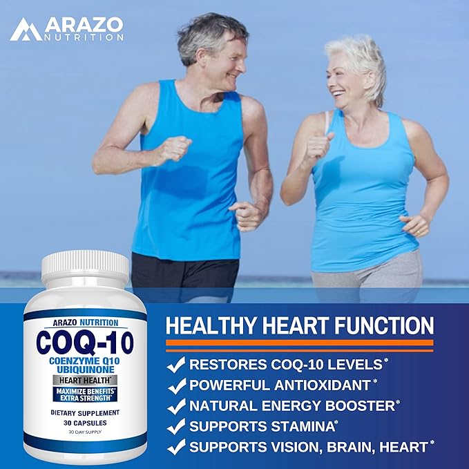Arazo Nutrition CoQ10 Ubiquinone Coenzyme Q10-200mg Maximum Strength Nutritional Supplement - High Absorption Capsules with No Soy
