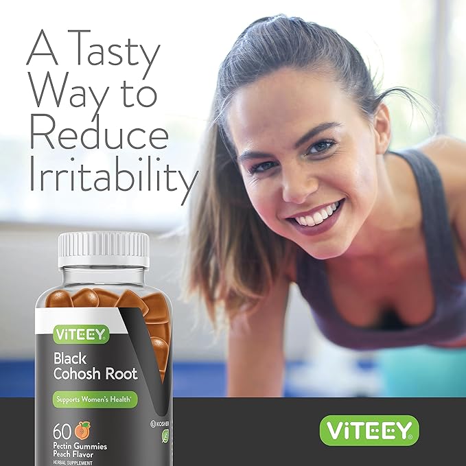 Black Cohosh for Menopause Gummies for Women - Hot Flashes and Night Sweats Relief Supplements - Black Cohosh Root - Vegan, Gelatin Free, Gluten Free, GMO Free - Tasty Chewable Peach Flavored Gummy