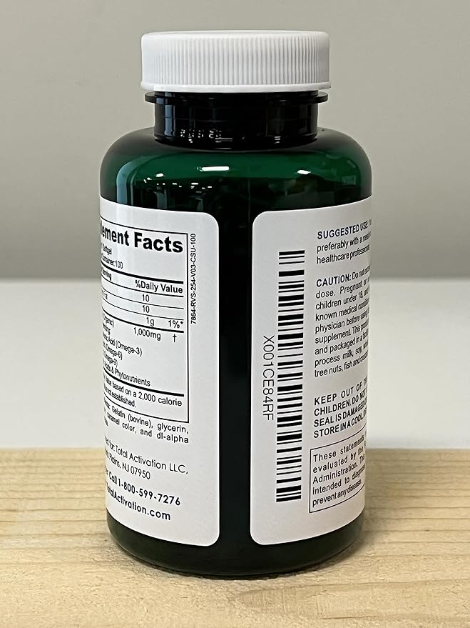 Organic Flaxseed Oil 1,000 mg Omega-3, Immune System Booster with Omega 3,6,9 from Natural ALA, Supports Healthy Hair, Skin and Nails, 100 Rich Liquid Softgels Per Bottle