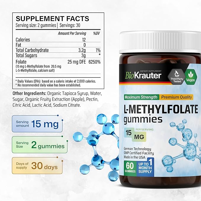 BIO KRAUTER Quercetin with Bromelain 60 Gummies & L-Methylfolate 60 Gummies
