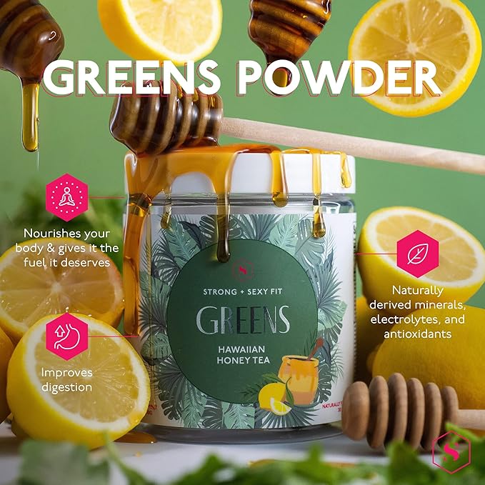 Strong + Sexy Fit Greens Powder, Green Juice Mix for Gut Health, Energy & Immune Support, Fruit and Veggies Supplement with Wheat Grass, Digestive Enzyme, Vitamin C, Electrolytes, Barley, 30 SVG