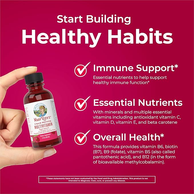 MaryRuth's Liquid Morning Multivitamin Travel Pack | Mens & Womens Multivitamin| Vitamin A C D E B6 B12 Biotin Zinc | Beauty | Immunity | Vegan | Non-GMO | Gluten Free | 1 oz | 16 Servings