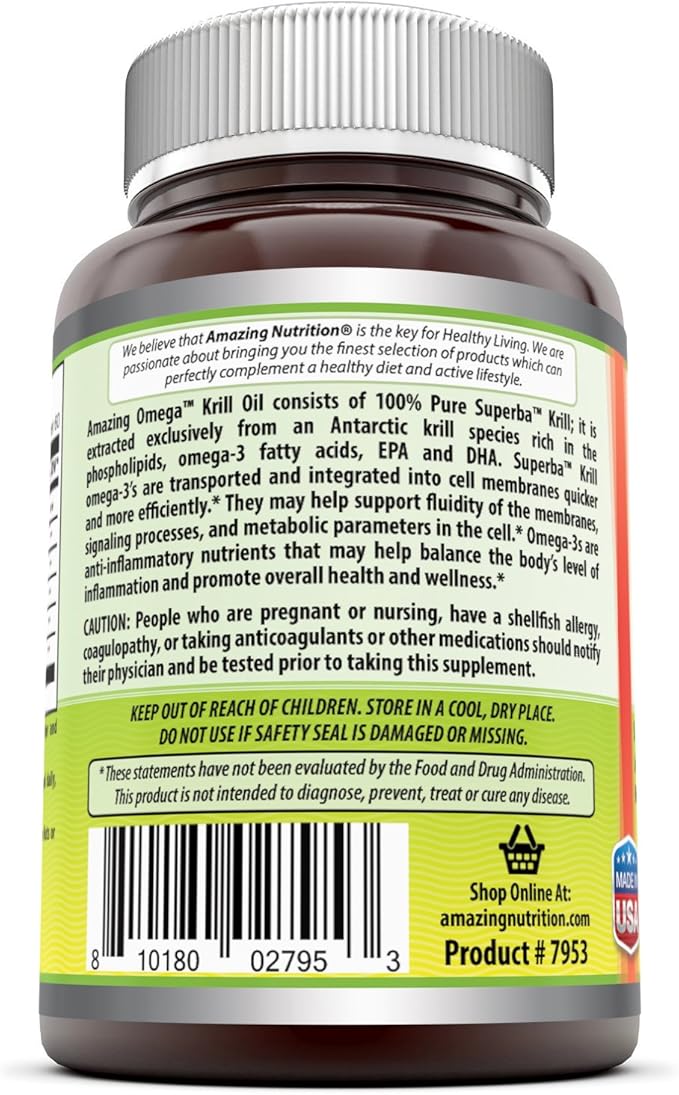 Amazing Omega Superba Krill Oil 1000 Mg Per Serving 60 Softgels (Non-GMO,Gluten Free) - Omega 3 Fatty Acids with 120 mg EPA & 56 mg DHA