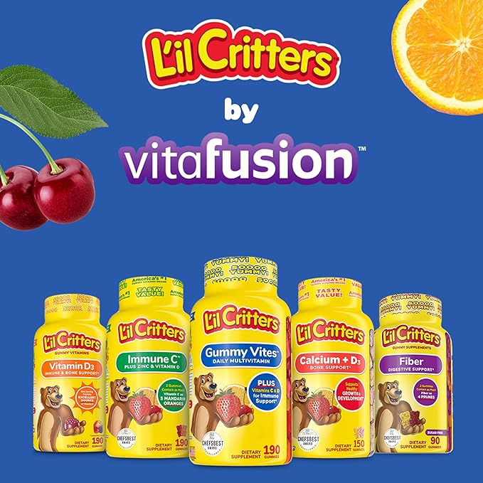 L’il Critters Gummy Vites Daily Gummy Multivitamin for Kids, Vitamin C, D3 for Immune Support Cherry, Strawberry, Orange, Pineapple and Blueberry Flavors, 70 Count Gummies
