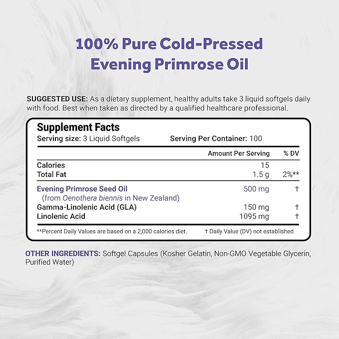 Evening Primrose Oil (Cold Pressed) | 100% Natural from New Zealand | Non-GMO, Soy & Gluten Free, Zero Filler | 300 Mini-Softgels