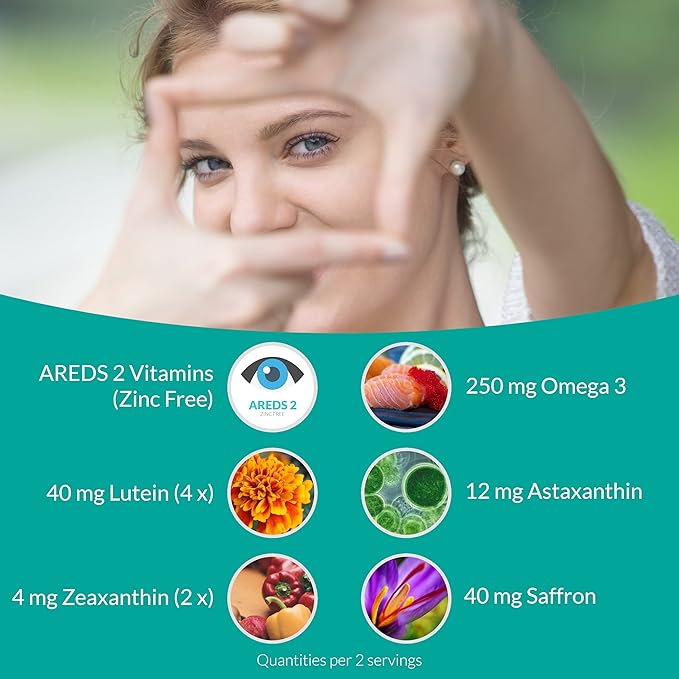 UpNourish AREDS 2 Eye Vitamins for Seniors - Lutein Eye Health Supplement for Adults - Computer Eye Strain Relief, Ocular Health and Dry Eye Support - Vision & Eye Supplements for Women and Men
