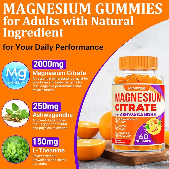 Magnesium Citrate Gummies - Magnesium Citrate with Ashwagandha & L-Theanine, High Absorption Calm Gummies, Magnesium Gummy for Calm, Rest, Nerve, Muscle, 120 Counts